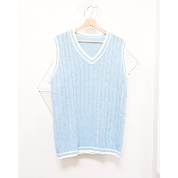 Baby Blue Cable Knit Vest by MANFINITY - Picture 1 of 5